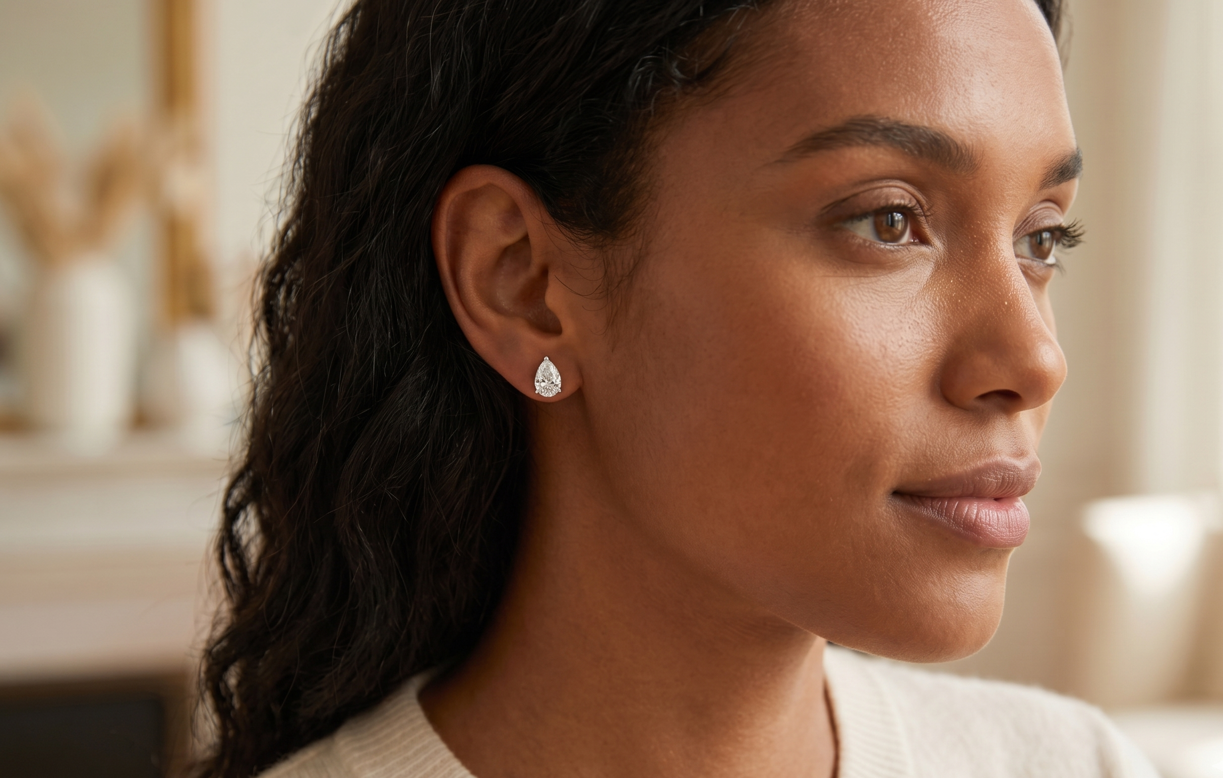 Pear Diamond Stud Earrings (Pair)