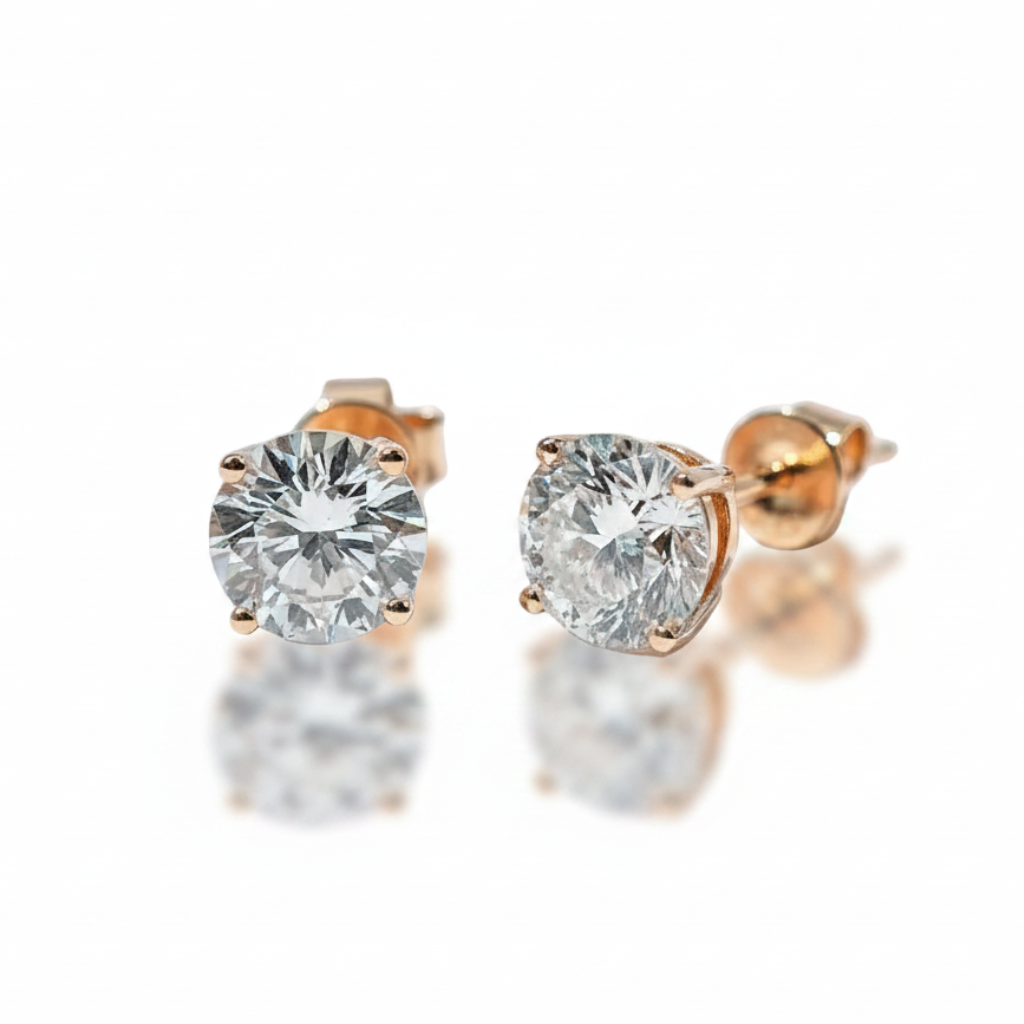 Eternal Round Diamond Basket Stud Earrings (Pair) - Cha Diamonds