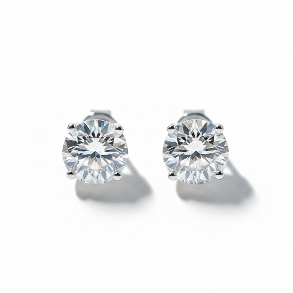 Eternal Round Diamond Basket Stud Earrings (Pair) - Cha Diamonds