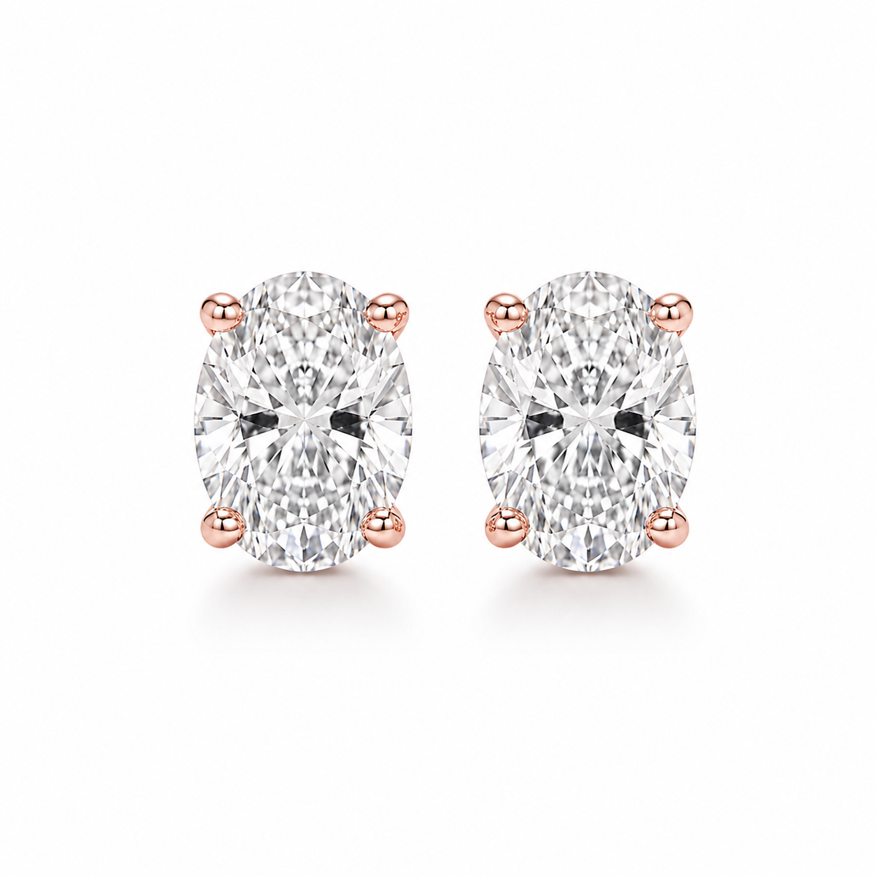 Oval Diamond Stud Earrings (Pair)