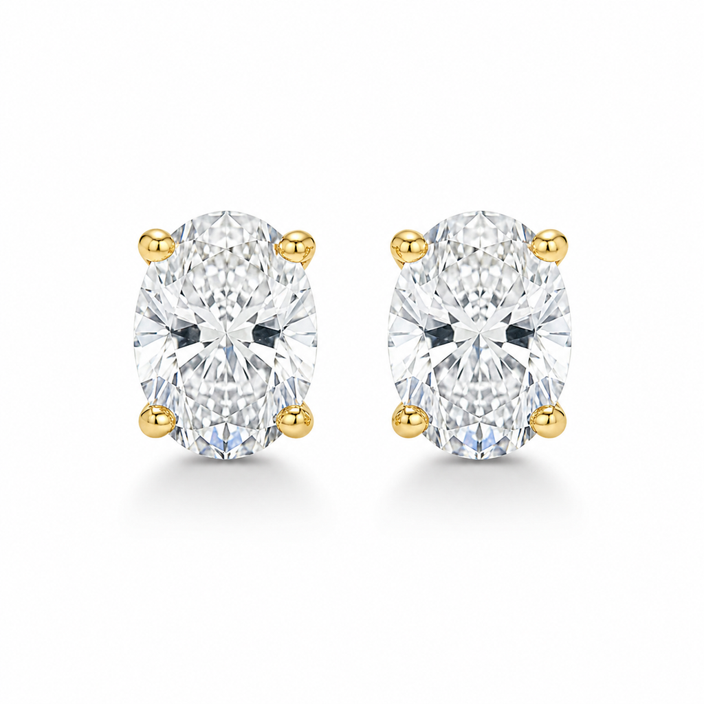 Oval Diamond Stud Earrings (Pair)