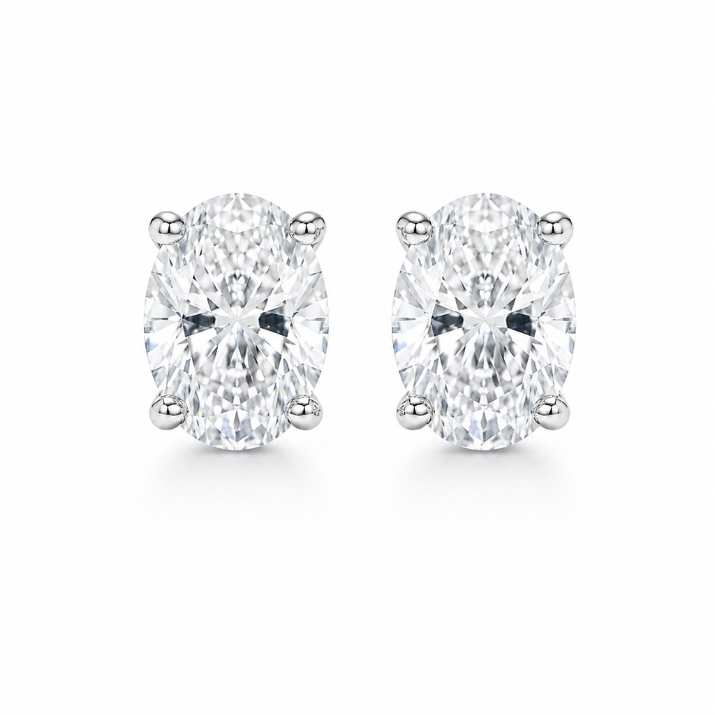 Oval Diamond Stud Earrings (Pair)