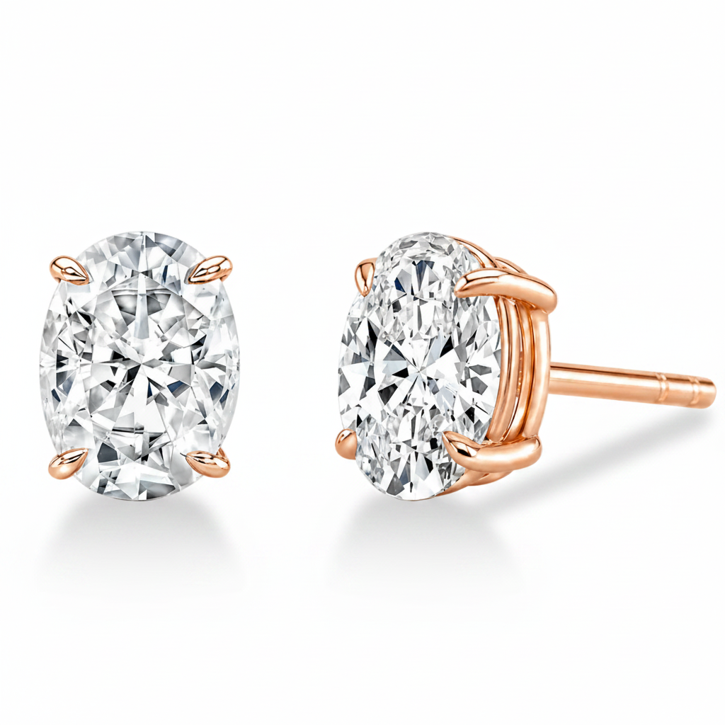 Oval Diamond Stud Earrings (Pair)