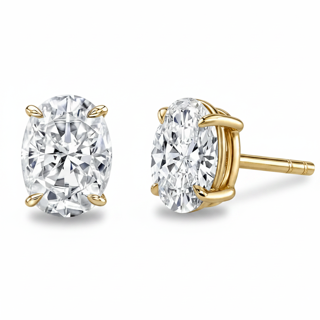 Oval Diamond Stud Earrings (Pair)