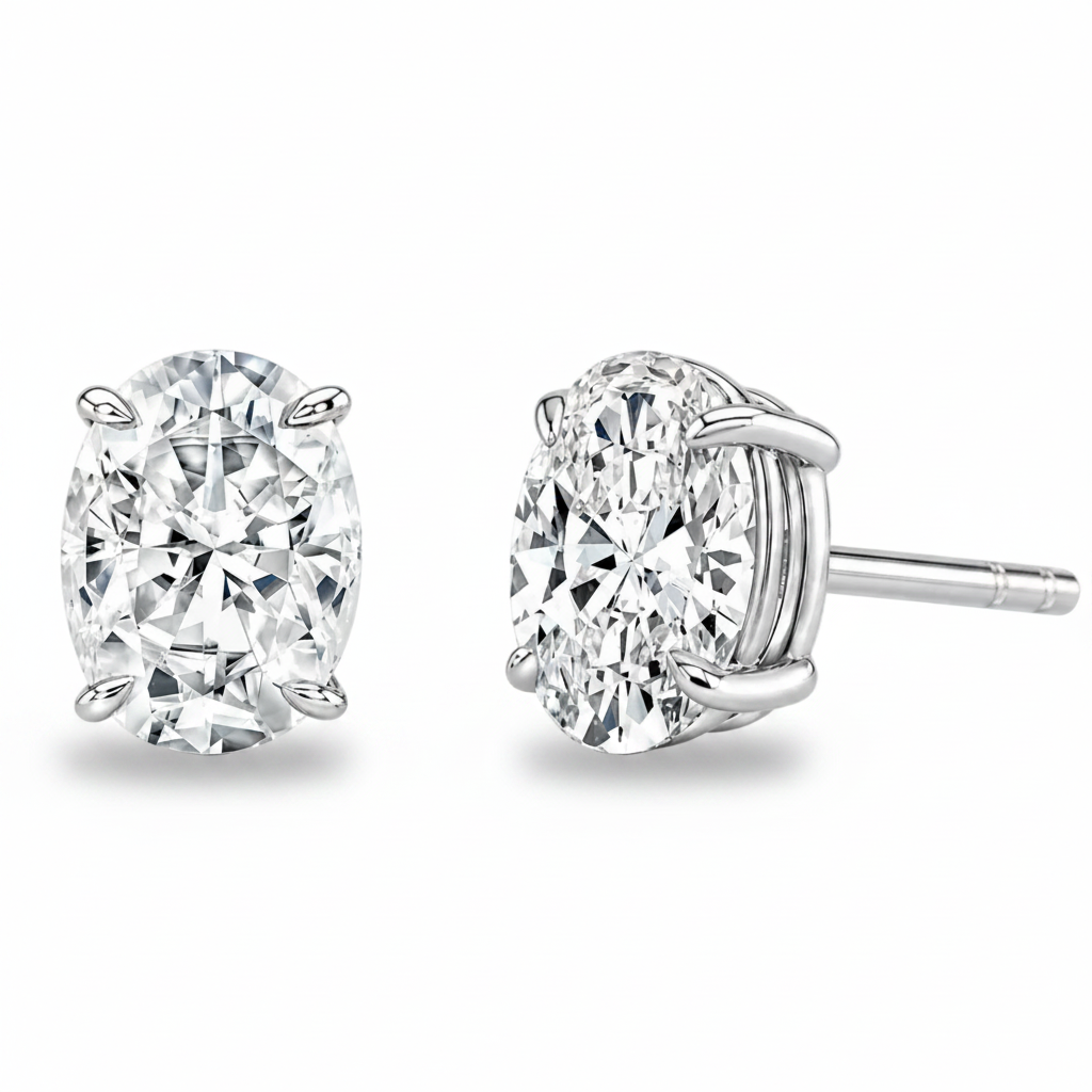Oval Diamond Stud Earrings (Pair)