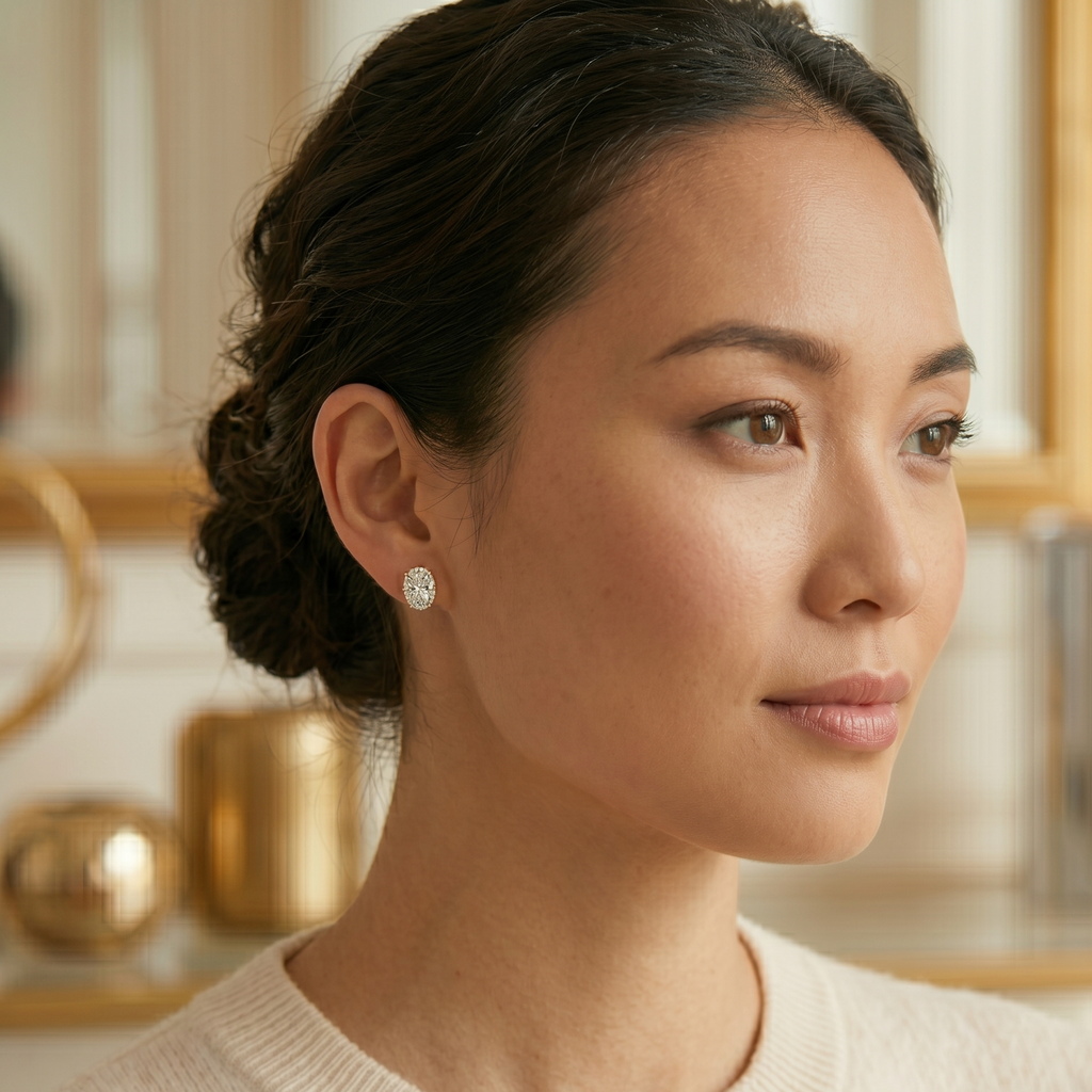 Oval Diamond Stud Earrings (Pair)