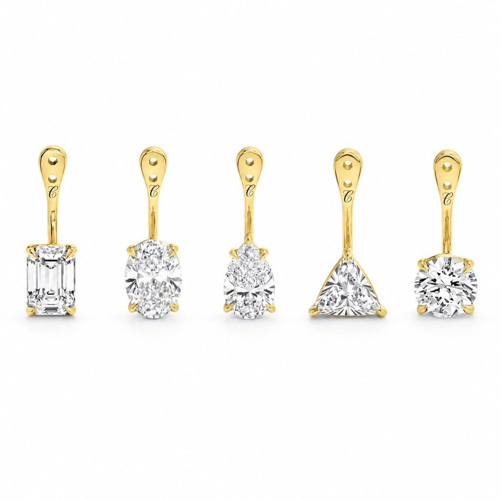 Glow Drop oorbellen in 14K geelgoud met verschillende slijpvormen lab-grown diamanten