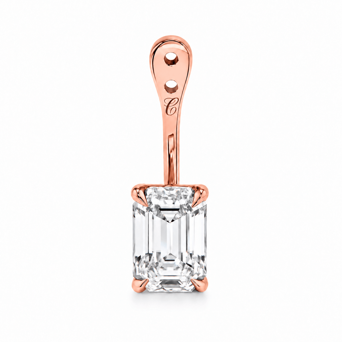 Glow Drop oorbel met emerald cut lab-grown diamant in 14K roségoud