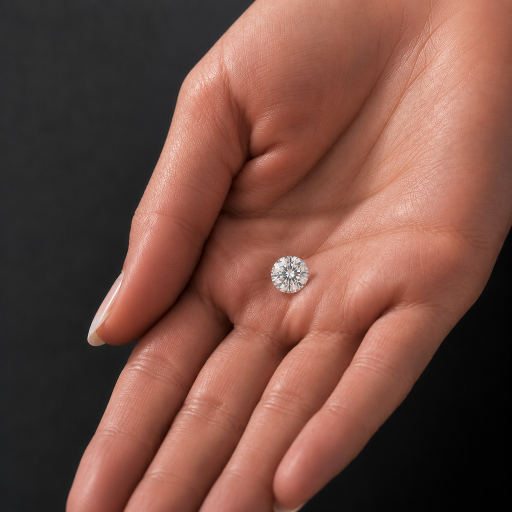 lab grown diamant in hand round brilliant cut