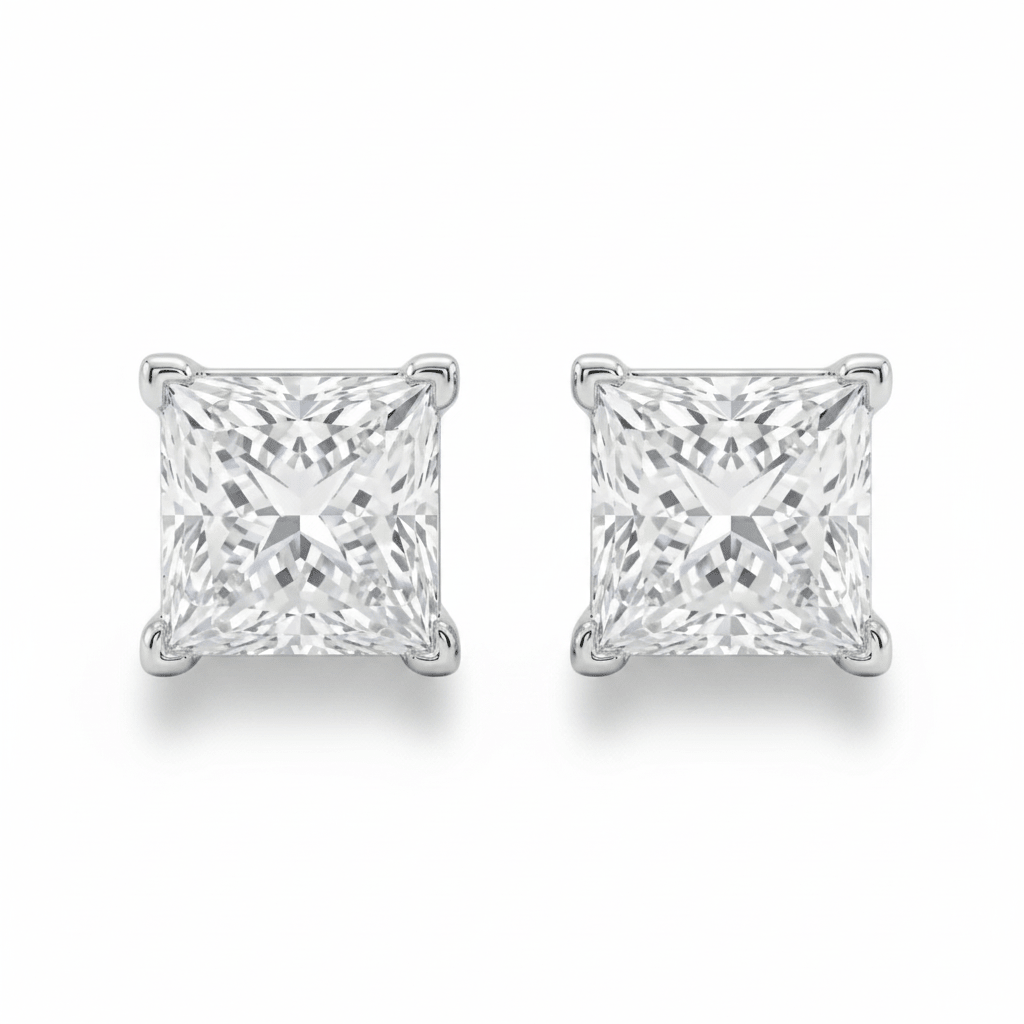 Princess Cut Diamond Stud Earrings (Pair) fine - jewelry Cha Diamonds