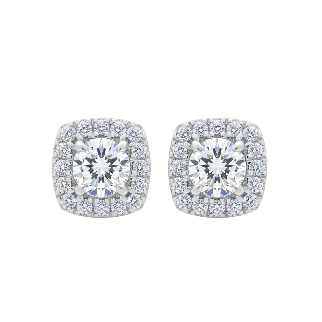 Round Brilliant Diamond Studs met Pavé Halo (Pair) Cha Diamonds