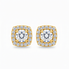 Round Brilliant Diamond Studs met Pavé Halo (Pair) Cha Diamonds